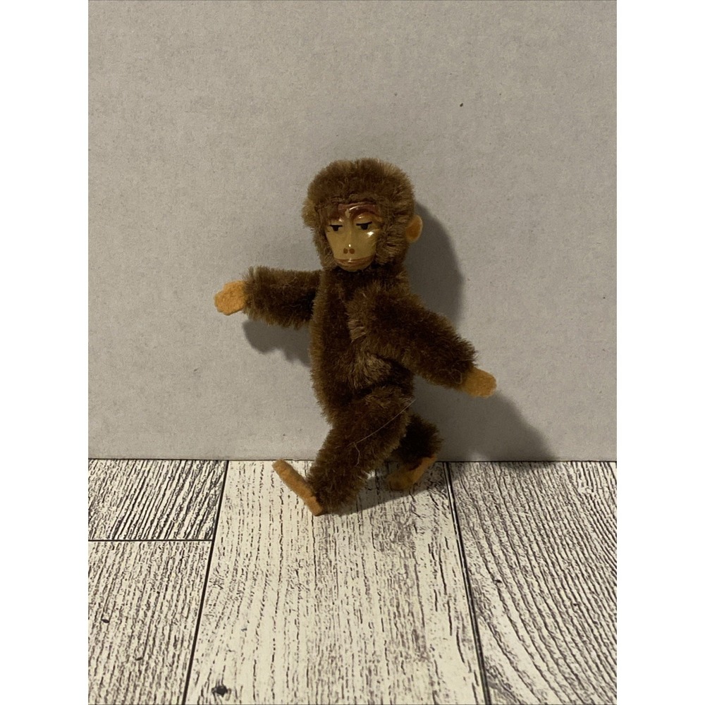 Vtg 3.5" Miniature Schuco Mohair Monkey Metal Face Articulated Jointed Arms Legs